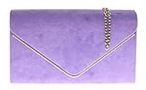 H&G Ladies Faux Suede Clutch Bag Envelope Metallic Frame Plain Design - Lilac