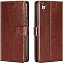 ClickAway Leather Finish Flip Cover for Vivo Y51L 2016 Old Edition |Inside Pockets & Inbuilt Stand | Wallet Style Back Case | Magnet Closure (Brown) (Please Check Your Phone Model Before Buying