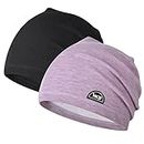 MCTi Slouchy Beanie for Men Women, Winter Warm Stretchy Skull Cap Hat Lightweight for Running Cycling 2 Packed Black and Light Purple