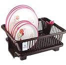 Heart Home 3 in 1 Large Durable Plastic Kitchen Sink Dish Rack Drainer Drying Rack Washing Basket (Brown)-HEART10738