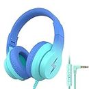 Candy Bila Kids Headphones, Wired Headphones for Kids with Microphone, 85/94dB Volume Limiter Headphones for Girls Boys with Sharing Jack, Foldable Headphones for Online Study, Gradient Blue