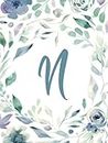 2022-2024 Monthly Calendar Planner – Initial/Letter N – Teal, Indigo & Green Leaves Floral Design: 3 Year Personalized Hardcover Notebook Gift for Women, Teens, Girls (8.25"x11")