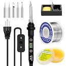 80W LCD Soldering Iron Kit Adjustable Temperature 180-520°C Electronics Welding Tools On/Off Switch, Solder Wire Flux, 5 Soldering Tips for Metal Jewelry Electric Repairing DIY, 110V US Plug