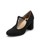 DREAM PAIRS Low Chunky Heels for Women DPU211 T-Strap Mary Jane Pumps Closed Toe Wedding Dress Shoes Black Size 8.5