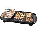 Verana Korean Style 2 in 1 Multifunctional Nonstick Electric BBQ Raclette Hotpot with Grill Pan - (Black)
