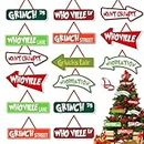 16Pcs Grinch Ornaments for Christmas Tree, Grinch Paper Cards with String Christmas Tree Decorations for Winter Xmas Grinch's Lair Themed Party Favor Supplies