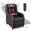 GYMAX Gaming Recliner, Massage Gaming Chair with Bluetooth Speaker, Side Pocket, Adjustable Footrest & Lumbar Support, Single Ergonomic Gaming Sofa, Video Gaming Chair for Adults, Home Theatre (Red)