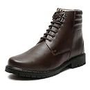 LOUIS STITCH Men's High Ankle Boots American Brown Handcrafted Italian Leather Laceup Shoes with Chain Biking Hiking Trekking Solid Boot for Men (RGWBC-) (Size -9UK)