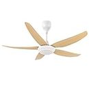 Hans Lightings Breeza Serenity Ceiling Fan with LED Light and 5 Curved blades-56 Inch(White-Wooden)