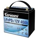 LifePo4 Battery 12v 40Ah 3000-7000 Deep Cycles with BMS Lithium Iron for RV Campers Solar Marine caravans golf carts Energy Reserve Power Supply Emergency Lighting Include 10A Charger