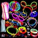 500 Glow Sticks Party Pack Necklaces And Bracelets - Ultra Bright Glow in The Dark Party Supplies, Bulk 8” Mixed Colors 200 Sticks And 300 Accessories - for Halloween, Christmas, Birthday