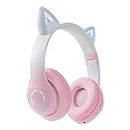 Daemon Headphones, Bluetooth Wireless Headphones for Kids Teens Adults, Over-Ear Bluetooth Headphones with Microphone, Cat Ear Headphones for Girls Women (Gradient Pink)