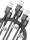 JSAUX USB-C Cable 3.1A Fast Charging, 3-Pack (1M+2M+3M) USB A to Type C Charge Cord Compatible with Samsung Galaxy S21 S20 S10 S9 S8 Note 20 10, iPhone 15/15 Pro Max, PS5, USB C Charger-Black