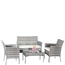COSMO BUY 4 Piece Rattan Garden Furniture Set Outdoor Patio Sofa, table and chairs garden table Ideal for Pool Side, Balcony, Outdoor and indoor Conservatory Patio Set (Mix Grey Rattan Only)