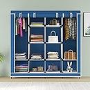 Maison & Cuisine® Collapsible Wardrobe 12 Shelves Storage Unit almari Closet Clothes Storage Rack Quick and Easy to Assemble Foldable Almirah (W 88170) (Blue)