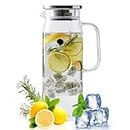 Glass Pitcher Home Water Pitcher With Lid 1.5L/ 51oz Glass Water Carafe Iced Coffee Pitcher Milk Container For Refrigerator Beverage Serveware With 2 Cleaning Brush 1 Pack Pitcher