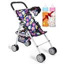 fash n kolor Exquisite Buggy, My First Baby Doll Stroller with Flower Design with Basket in The Bottom- 2 Free Magic Bottles Included