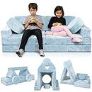 Lunix LX15 14pcs Modular Kids Play Couch, Child Sectional Sofa, Fortplay Bedroom and Playroom Furniture for Toddlers, Convertible Foam and Floor Cushion for Boys and Girls, Blue