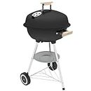 Outsunny Portable Charcoal BBQ Grill, Steel Barbecue Grill with Lid and Air Vents, Outdoor Camp Picnic Cooker with Wheels and Storage Shelf, Black