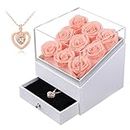 Eterfield Preserved Roses with I Love You Heart Necklace 9-Piece Forever Flowers Delivery Prime Real Rose That Last More Than a Year Gift for Mom Wife Girlfriend Valentines Day Mother Day (Champagne)