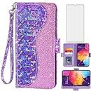 Asuwish Phone Case for Samsung Galaxy A50 A50S A30S Wallet Cover with Screen Protector and Flip Card Holder Bling Glitter Cell Glaxay A 50 50S 30S Gaxaly S50 50A SM A505G Women Girls Purple