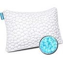 Cooling Bed Pillows for Sleeping 1 Pack Queen Size Shredded Memory Foam Pillow for Neck Pain Relief, Adjustable Sleeping Pillow for Back/Side Sleepers, Hypoallergenic Bamboo Pillow
