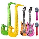 6PCS Inflatable Musical Instruments Balloons Inflatable Guitar Saxophone Microphone Balloon Set Inflatable Party Props Blow Up Inflatable Rock Star Toy Set for Adult Kid Party 80s Decorations Karaoke