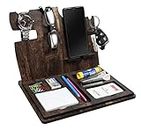 ARTLINE Wooden Docking Stand for Desk Table Organizer | Multi-Purpose Docking Station for Office | Mobile Charging Docking Station with Key Holder | Gifts for Men (27 X 21 X 22 cm) (Brown)