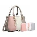 Miss Lulu Women Handbags with Purse Tri Colour 2Pcs Long Wallet Fashion Top Handle Bag Pearl and Crystal Style PU Leather