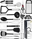 Kitchen Utensils Set - Non-Stick Heat Resistant Cooking Utensils Set - Spoons Turners Spatula Ladle Set - Kitchen Tools Gadgets Accessories (25 pcs Nylon Set - Black)