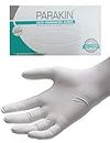 PARAKIN Disposable Latex Non Sterile Examination Hand Gloves Pack of 100, Small Size, Creamy White, Less Powdered, Meets with ASTM standards