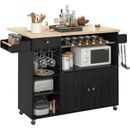 Latitude Run® Rolling Kitchen Island Cart w/ Drop-Leaf & Wine Rack, Microwave Rack Serving Cart Wood in Black | 34.8 H x 39.4 W x 26.8 D in | Wayfair