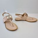 MICHAEL KORS Leather Ankle T-Strap Sandals Flats Shoes Sz 10 Nude Patent jewels