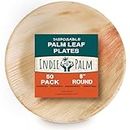 Indie Palm Disposable Palm Leaf Plates - 8 Inch Round [50 Pack] 100% Compostable Heavy-Duty Plate Set, Natural and Sustainable Alternative to Paper, Plastic, or Bamboo Dishes