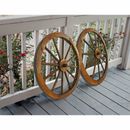Set of 2 Decorative Wooden Wagon Wheels, Steel-Rims, Rustic Western Yard Decor 