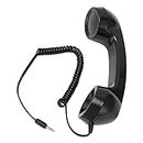 Retro Phone Handset, 3.5mm Cell Phone Receiver, Radiation Proof, HandheldCell Phone Telephone Handset for Mobile Phones Computers (Black)