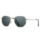 Pro Acme Small Square Sunglasses for Women Men 100% Real Glass Lens Hexagonal Frame (C1 | Gold | Grey, 51)