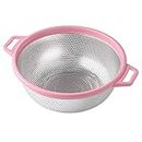 Stainless Steel Colander with Handle and Legs, Large Metal Pink Strainer for Pasta, Spaghetti, Berry, Veggies, Fruits, Noodles, Salads, 5-Quart 10.5” Kitchen Food Mesh Colander, Dishwasher Safe