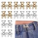 Thinslimer 8 Pairs Cute Bear Jeans Button Pins for Clothing Pants No Sewing Detachable Waist Body Fit Tightening Buckles DIY Clothing Accessories for Women and Girls Skirt Jackets Jeans, Sliver + Gold, One Size