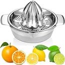 Citrus Lemon Orange Grapefruit Juicer Manual Stainless Steel 304 Anti-Rust Metal Hand Press Fruit Squeezer with Juice Strainer＆12 OZ Bowl with 2 Spouts, Dishwasher Safe, Easy to Clean, Heavy Duty
