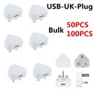 50/100 PIEZAS Cargadores de pared Adaptadores de alimentación del Reino Unido con enchufe USB a granel 5V 1A 3 pines