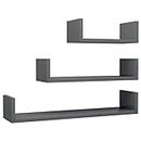 vidaXL Three-Piece Wall Display Shelf Set - High Gloss Grey - Engineered Wood - U-Shaped Design - Easy Assembly - Versatile Sizes