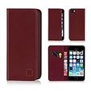 32nd Classic Series - Real Leather Book Wallet Case Cover for Apple iPhone 5, 5S & SE, Real Leather Design with Card Slot, Magnetic Closure and Built in Stand - Burgundy