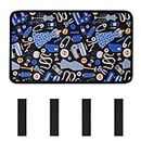 Sewing Machine Foot Pedal Pad Stay in Place Mat, Non Slip Rubber and Hook and Loop Pad to Keep Foot Pedal Steady on Hard Floor Carpet, Piano Pedal,12”x7”, 1/5” Thick (Black+Blue)