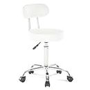 Artechworks Adjustable Rolling Swivel Massage Stool for Salon Spa Tattoo Facial Medical Office Chairs with Backrest Wheels and Metal Plate Frame White (1 Pcs)