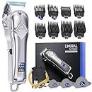 Limural Hair Clippers for Men - Professional Barber Clippers for Hair Cutting, Cordless Mens Hair Trimmer with Taper Lever, 11 Guards, LED Display and Metal Casing, Complete Haircutting Kits for Fading & Blending (Polished Silver)