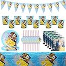 Beauty and Beast Tableware, Party Tableware, Birthday Decoration, Party Supplies Tablecloth Plates Cups Happy Birthday Bannner for Kids Birthday Party