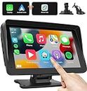 Portable Wireless Apple Carplay and Android Auto Car Stereo, 7 inch HD Touchscreen Car Radio Multimedia Player & Bluetooth Audio Hands Free Calling, Mirror Link/AUX/Siri