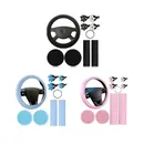 10 Pcs Leather Automotive Steering Wheel Cover Set For Women Cute Car Accessories Set With Seat Belt
