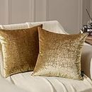 Phantoscope Pack of 2 Sparkling Velvet Decorative Solid Throw Decorative Pillow Cover Soft Gold Glitter Square Cushion Cover Pillowcase for Couch Bed and Chair, Gold, 20 x 20 inches, 50 x 50 cm